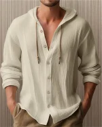 Camisa Casual De Manga Larga Con Capucha Y Cordón De Color L