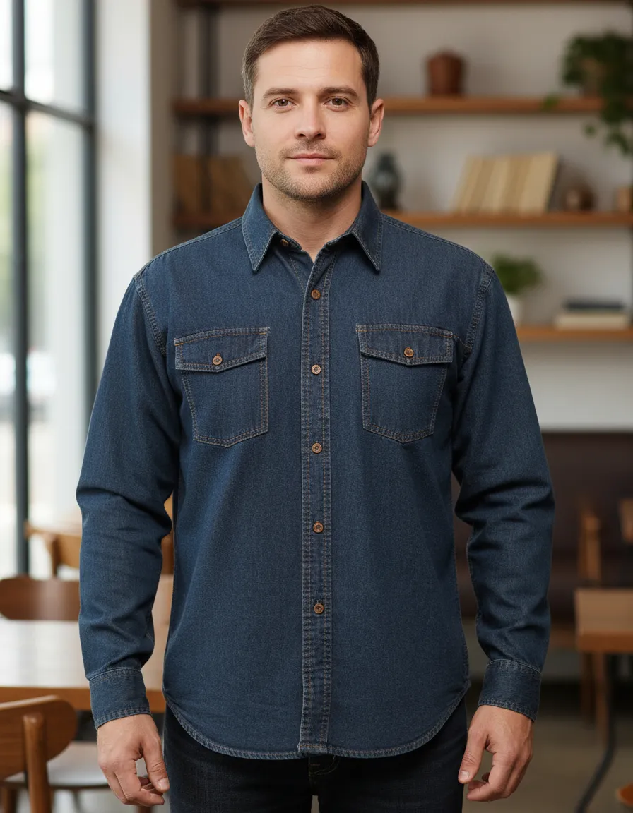 D_NQ_NP_2X_934622-MCO95521670124_102025-F Camisa Jean Dotacion Algodon Trabajo Indigo Clasico Rigido - Image 1